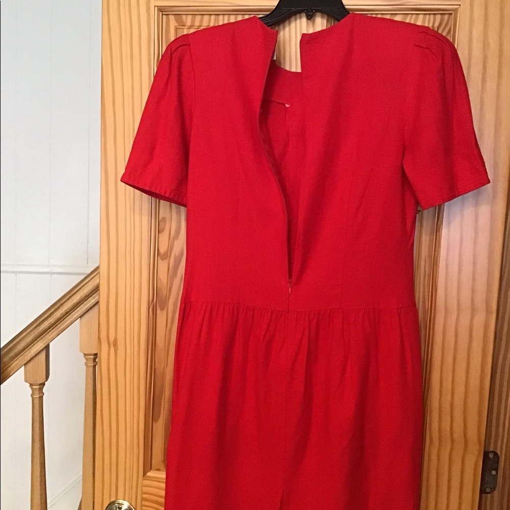 VINTAGE RED LIZ CLAIBORNE RAW SILK DRESS sz 10 - 80’s 90’s PLEATS - Picture 6 of 10
